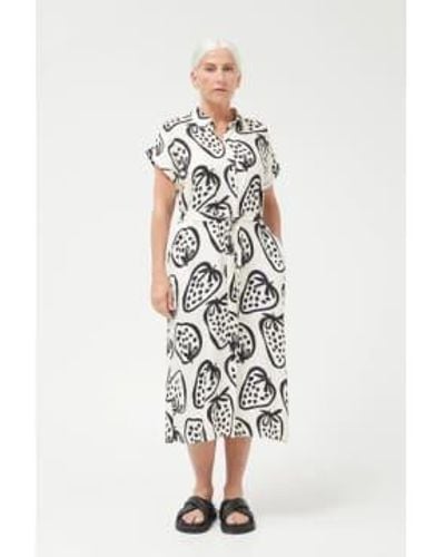 Compañía Fantástica Strawberry Print Shirt Dress Ecru M - White