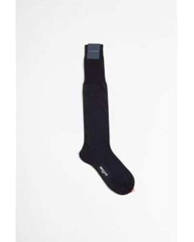 Bresciani Mélange laine longtes chaussettes bleues / royales - Noir