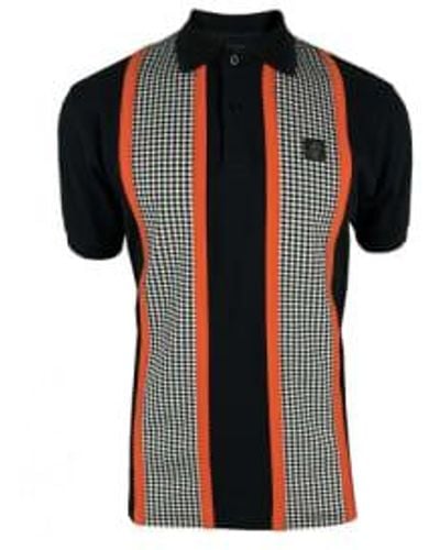 Trojan Taped Houndstooth Panel Polo - Black