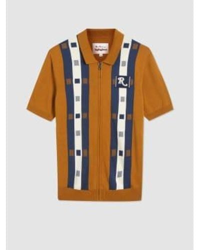 Ben Sherman Rolling Stone Chequerboard Knitted Polo L - Orange