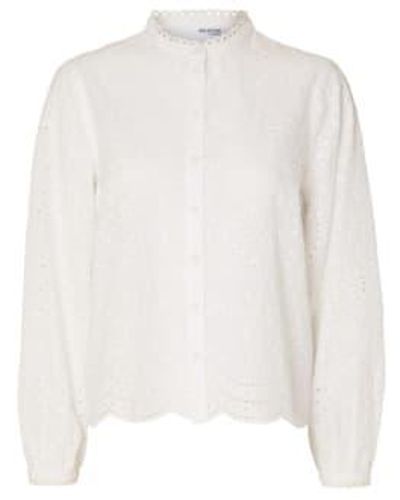 SELECTED Camisa bordado en inglés atiana - Blanco