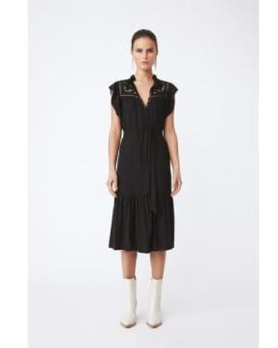 Suncoo Cidji Midi Dress With Embroidery Details T0 - Black