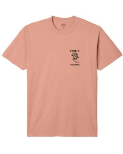 Obey Rise Above Pigment T Shirt Peach Parfait - Rosa