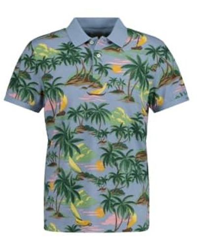 GANT Hawaiian Print Polo Shirt L - Green
