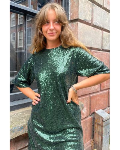 Object Karina Sequin Duffel Bag Dress - Green