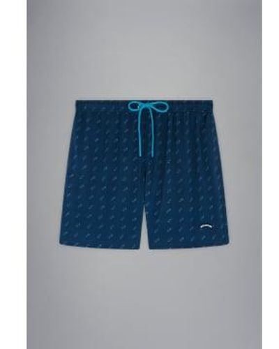 Paul & Shark Swim Shorts With Shark Print - Blue