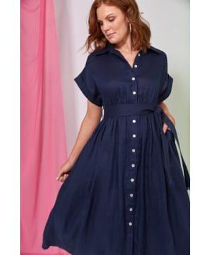 Eb & Ive Navy Linen Shirt Dress Xs - Blue