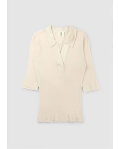 NINETY PERCENT Geripptes Tadeo-Poloshirt aus Bio-Baumwolle Damen in Enoki-Pilz - Weiß