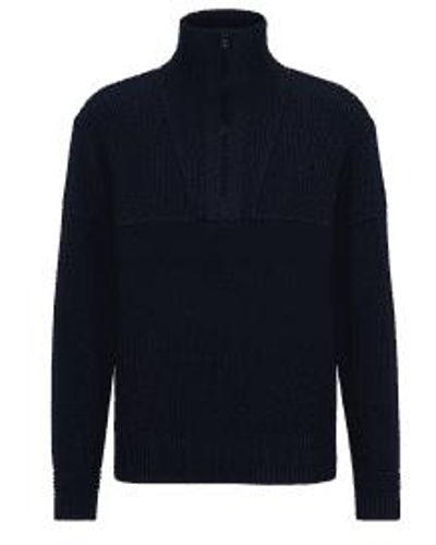BOSS Open Atondo Half Zip Knitted Jumper - Blu