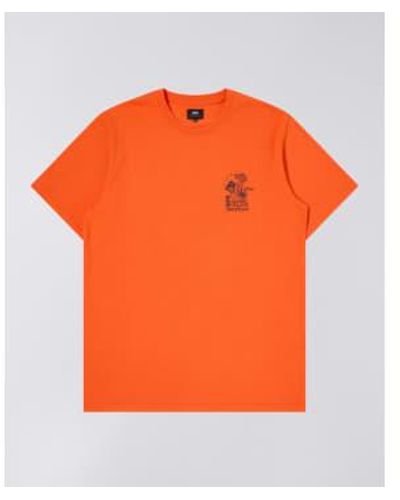 Edwin Agaric Village T Shirt Tangerine Tango Garment Washed - Arancione