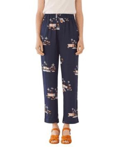 Nice Things Palm Springs Print Satin Trousers From 44 - Blue