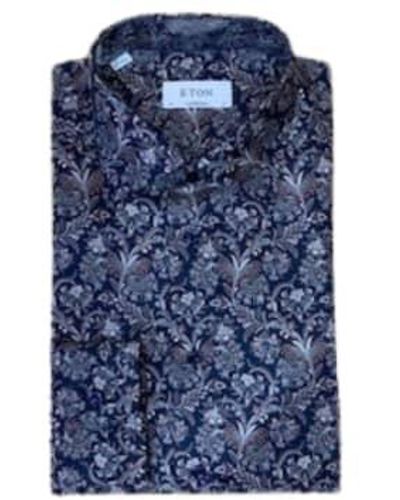 Eton Paisley print signature twill contemporary camiseta - Azul
