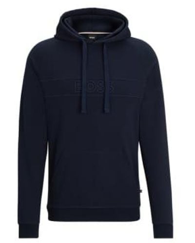 BOSS Dark Cotton Terry Hooded Sweatshirt With Embroidered Logo 50511062 404 - Blu