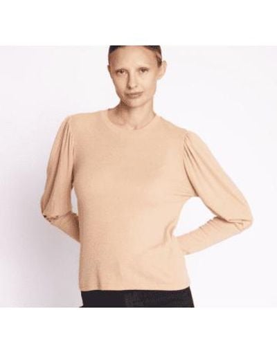 Berenice T-shirt With Long, Puffed Sleeves- Camel X Small - Natural
