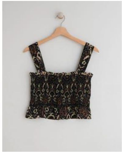 Every Thing We Wear Indi & cold bandeau top bluse ruched black print - Schwarz