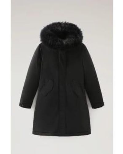 Woolrich Parka longue keystone avec fourrure de cachemire noir