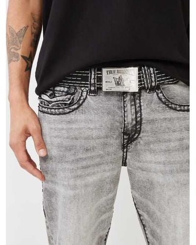 True Religion Leather Big T Stitch Belt - Gray