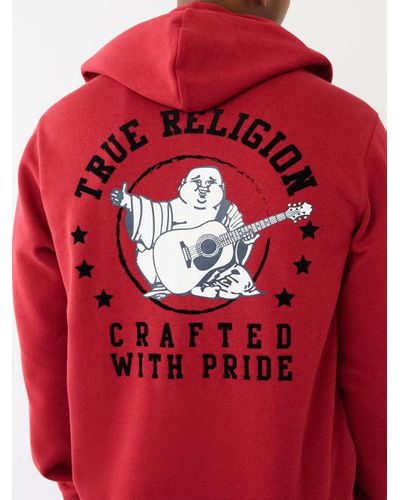 True Religion Flocked Arch Tr Star Zip Hoodie - Red
