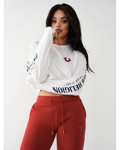True Religion Heritage Long Sleeve Crop Relaxed Tee - White