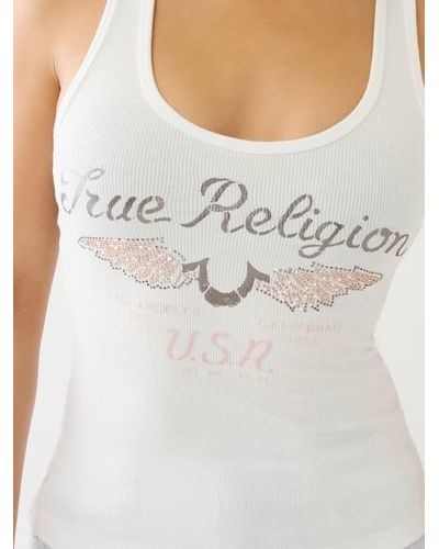 True Religion Crystal Wing Horseshoe Tank Top - Gray