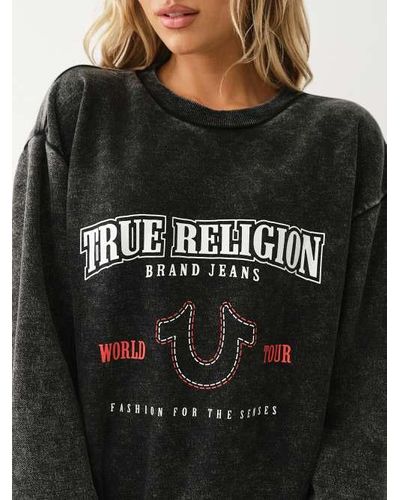 True Religion Acid Wash Horseshoe Sweatshirt - Black