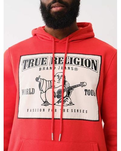 True Religion Ladder Stitch Logo Applique Hoodie - Red