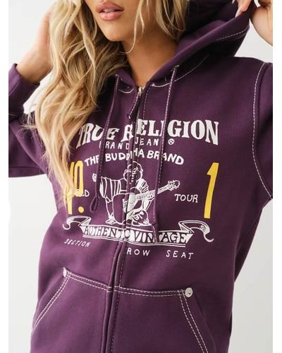 True Religion Heritage Big T Boyfriend Zip Hoodie - Purple