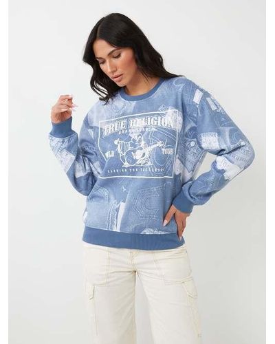 True Religion Jean Graphic Boyfriend Sweater - Blue