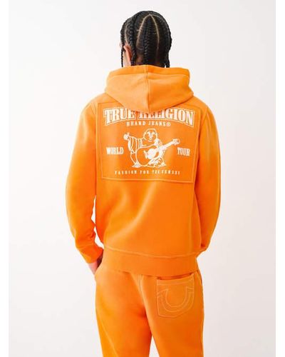 True Religion Logo Applique Big T Zip Hoodie - Orange