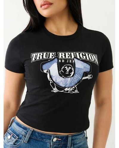 True Religion Distressed Jean Print Hs Stitched Baby Tee - White