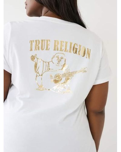True Religion Metallic Buddha Logo V Neck Tee - Red
