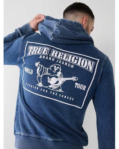 True Religion Indigo Big T Zip Hoodie - Blue