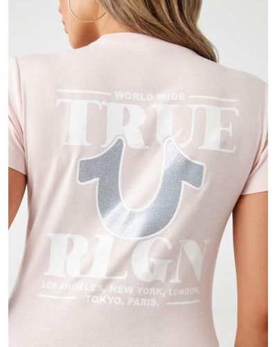 True Religion Glitter World Wide Logo Tee - Natural