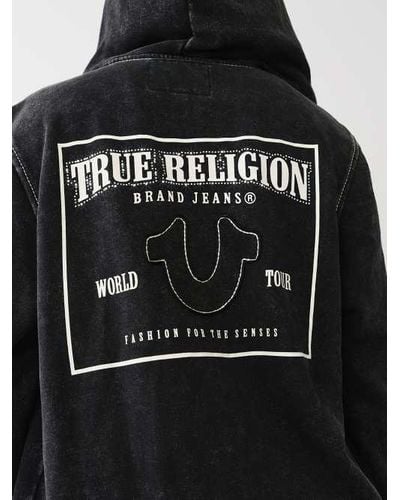 True Religion Acid Wash Big T Boyfriend Zip Hoodie - Pink