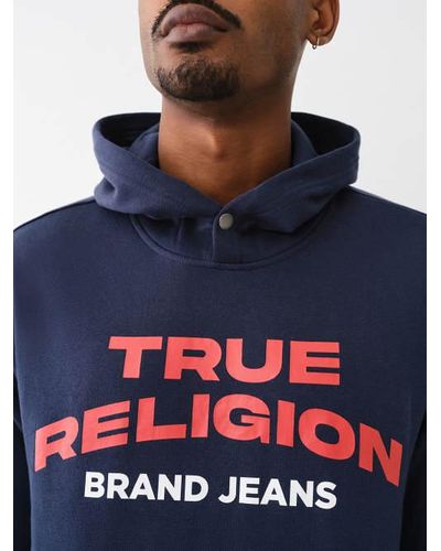 True Religion Logo Snap Hoodie - Blue