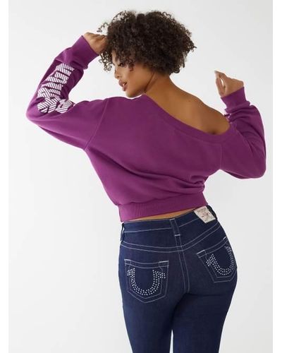 True Religion Off Shoulder Sweatshirt - Purple