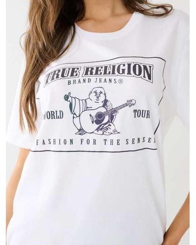 True Religion Reflective Buddha Logo Boyfriend Tee - Gray