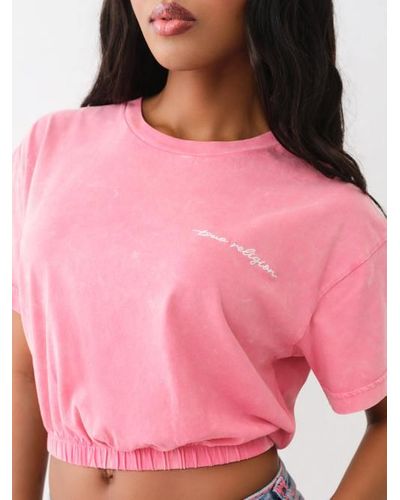 True Religion Embroidered Crop Bubble Top - Pink