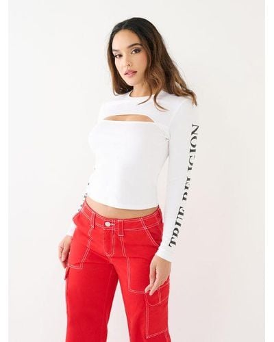 True Religion Branded Cutout Long Sleeve Top - Red