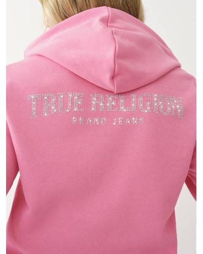 True Religion Crystal French Terry Zip Hoodie - Pink
