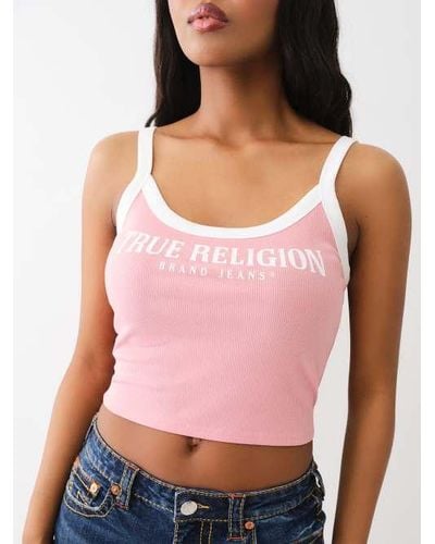 True Religion Logo Ringer Baby Tank Top - Pink