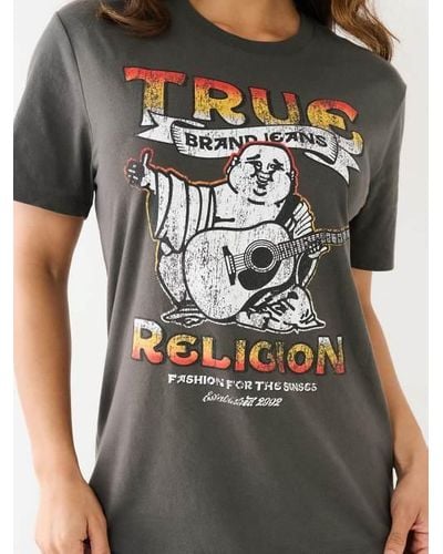 True Religion Distressed Tr Logo Boyfriend Tee - Gray