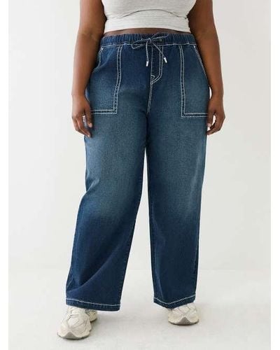 True Religion Plus Relaxed Baggy Big T Cargo Jean - Blue