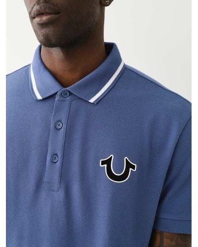 True Religion Flocked Horseshoe Polo Shirt - Blue