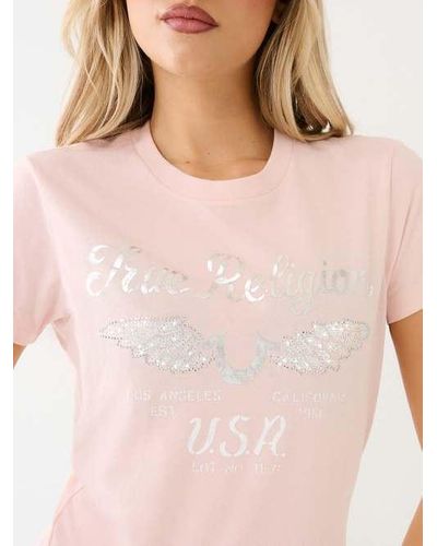 True Religion Crystal Wing Hs Crew Tee - White