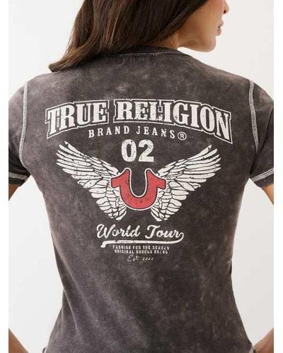 True Religion Contrast Stitch Acid Wash Tee - Gray