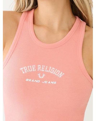 True Religion Crystal Logo Goddess Tank Top - Pink