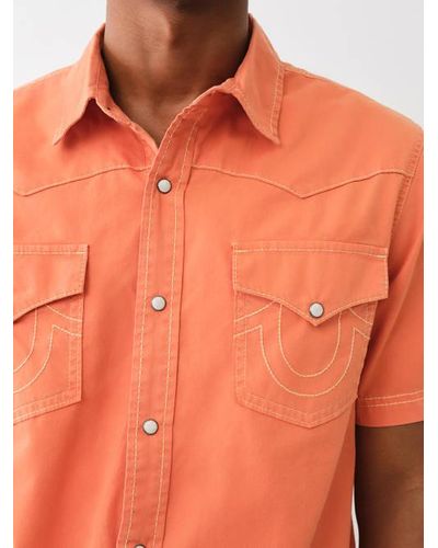 True Religion Big T Short Sleeve Western Shirt - Orange