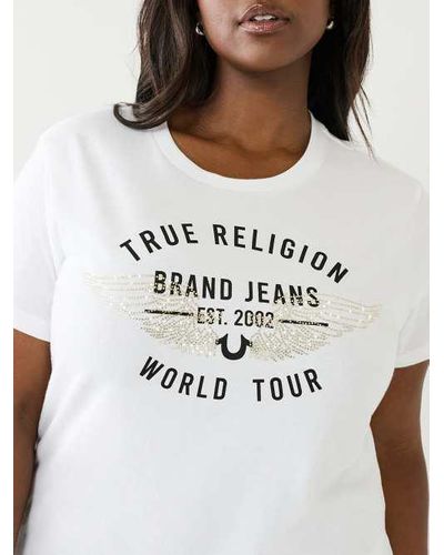 True Religion World Tour Retro Crystal Slim Crew Logo Tee - White