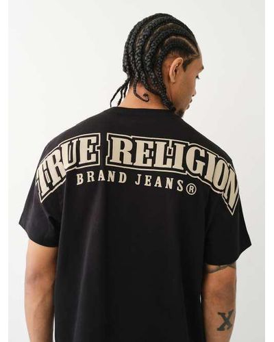 True Religion Logo Overseam Puff T Tee - Gray